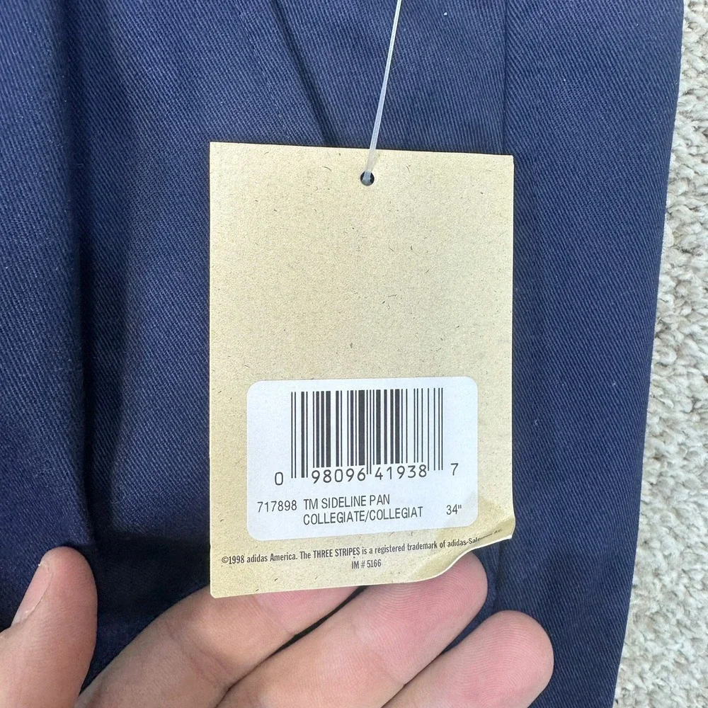 Adidas Pants Mens 34 TM Sideline Pan Navy Blue Pleated Vintage NEW